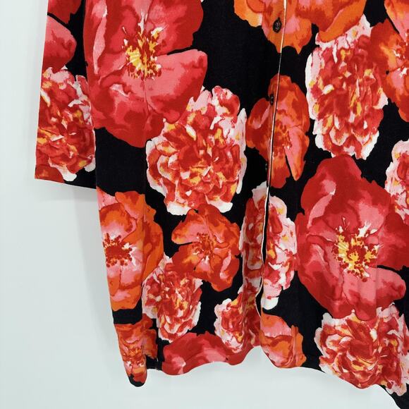 Isaac Mizrahi Live Cardigan Sweater Womens Plus 3X Black Red Floral Button Front - Picture 3 of 9